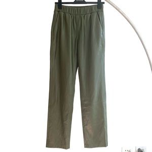 Anine Bing Colton Faux Leather Track Pants in Army Green NEW